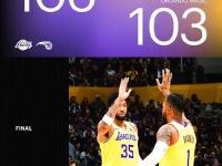 NBA常规赛：湖人106-103险胜魔术,詹姆斯19分,浓眉砍26+19