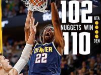 NBA常规赛：掘金110-102力克爵士,约基奇27+10+11,马尔卡宁27+14